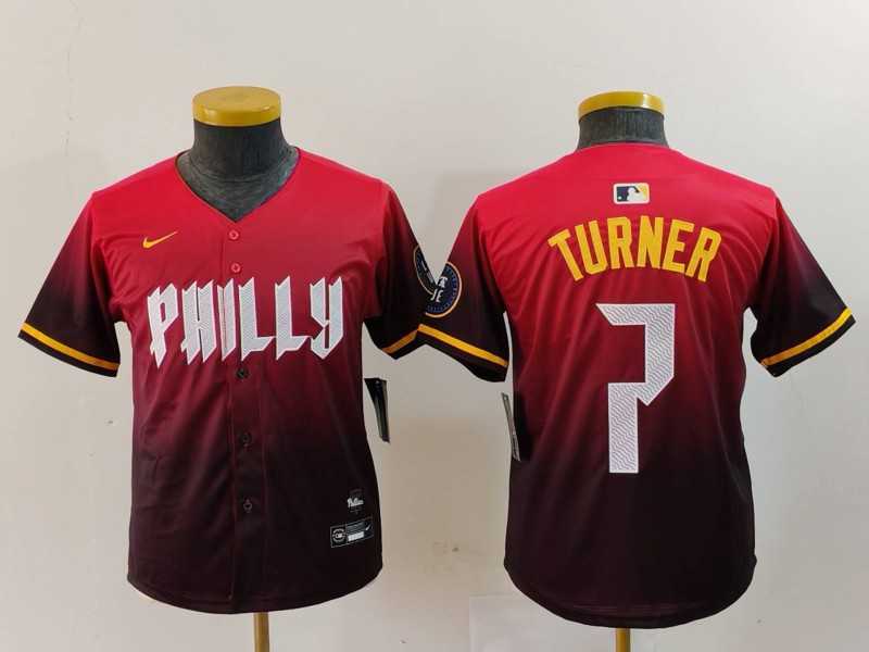 Youth Philadelphia Phillies #7 Trea Turner Red 2024 City Connect Limited Jersey